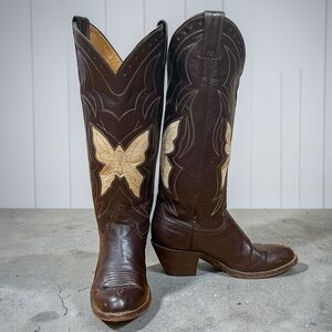 1970s • Justin Butterfly Inlay • Women’s 9 C • Vintage Cowboy Boots